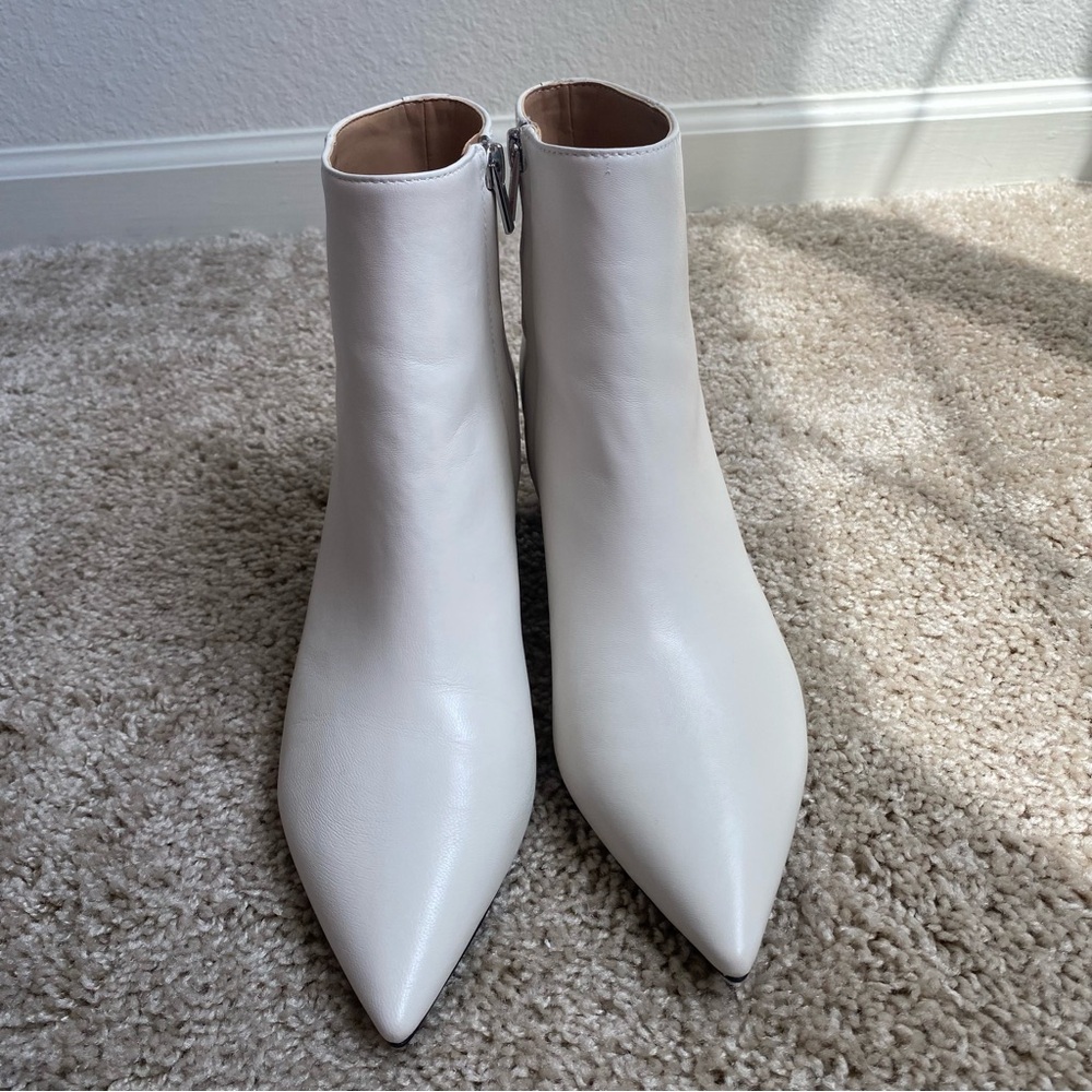 Calvin Klein Genoa White Bone Ankle Boots Sleek Pointed Toe Circular Heel 8 - Picture 8 of 13